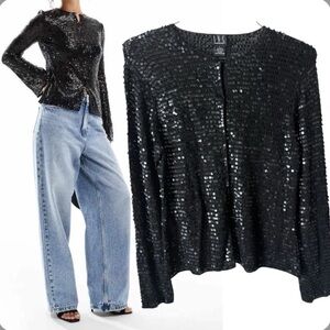 Y2K INC International Concepts Rayon Knit Full Sequin Snap Closure Jacket